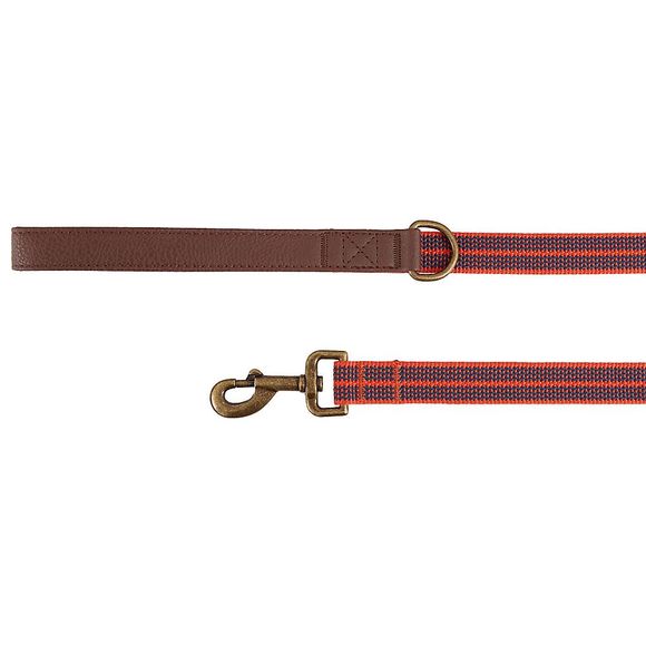 Top Paw Linen Leather Handle Dog Leash 4 FT Accessory Ring‎ Orange Blue Stripe - Picture 1 of 5